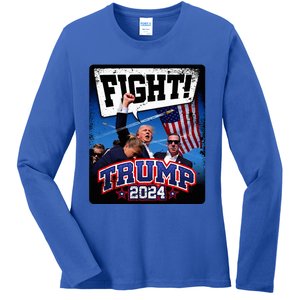 Fight! Donald Trump 2024 Supporters Political Product Ladies Long Sleeve Shirt