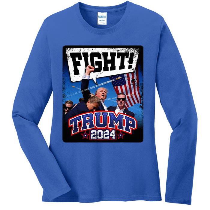 Fight! Donald Trump 2024 Supporters Political Product Ladies Long Sleeve Shirt