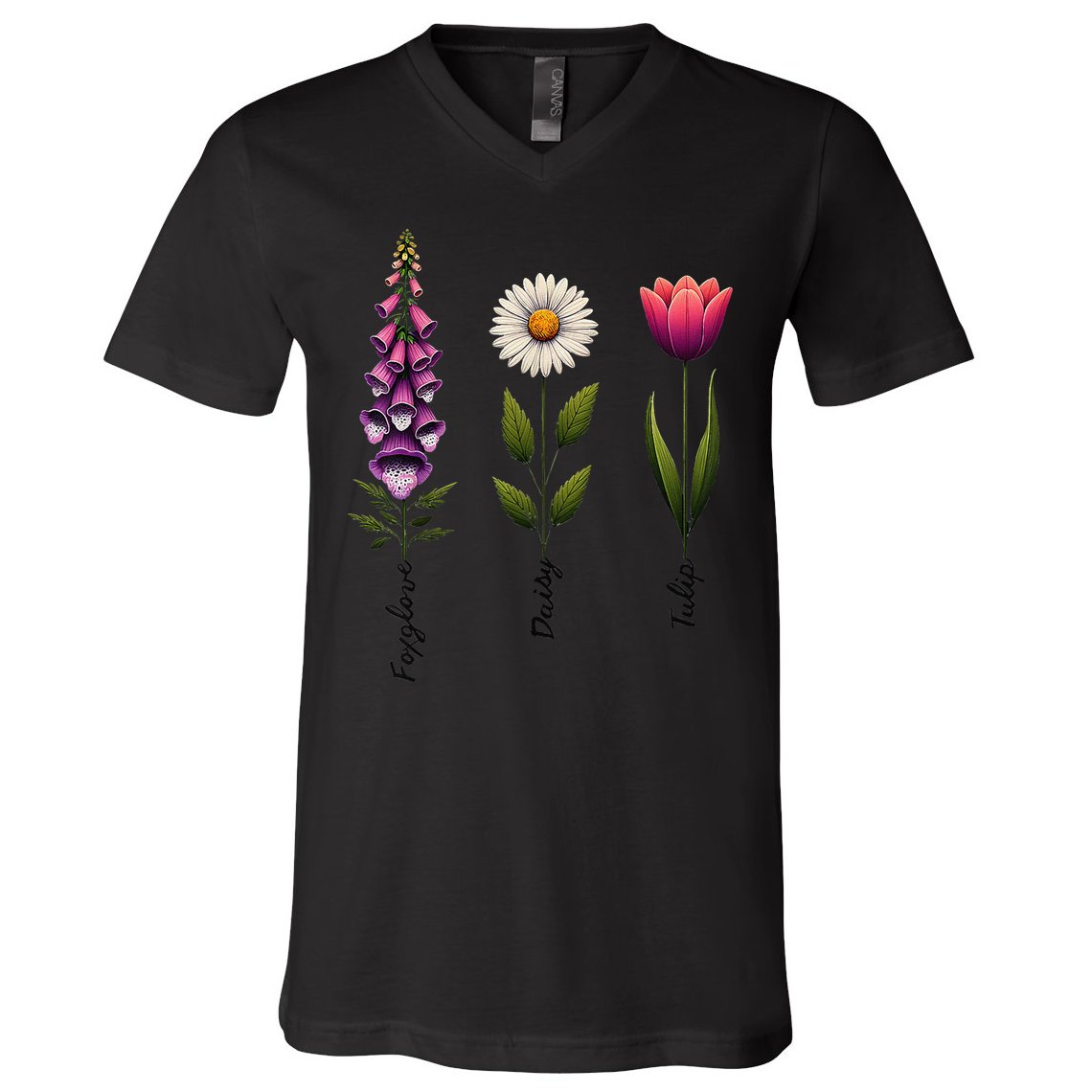 Foxglove Daisy Tulip Floral V-Neck T-Shirt