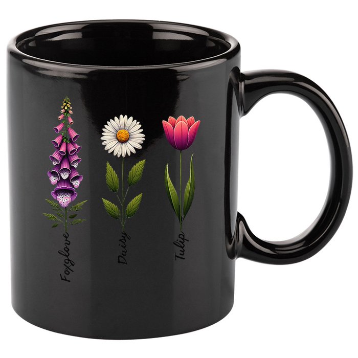 Foxglove Daisy Tulip Floral 11oz C Handle Ceramic Mug