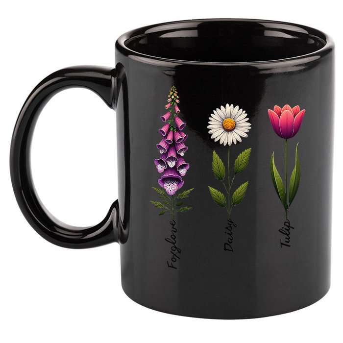 Foxglove Daisy Tulip Floral 11oz C Handle Ceramic Mug