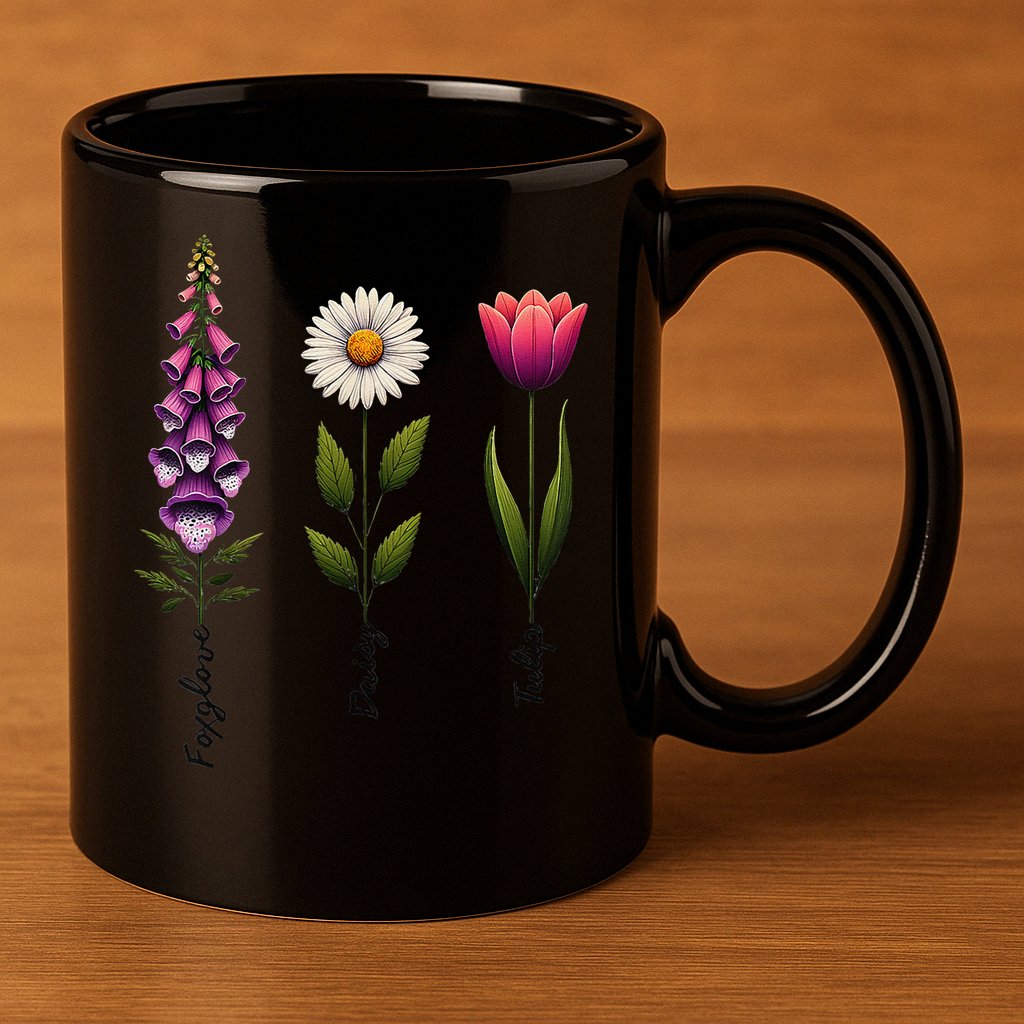 Foxglove Daisy Tulip Floral 11oz C Handle Ceramic Mug