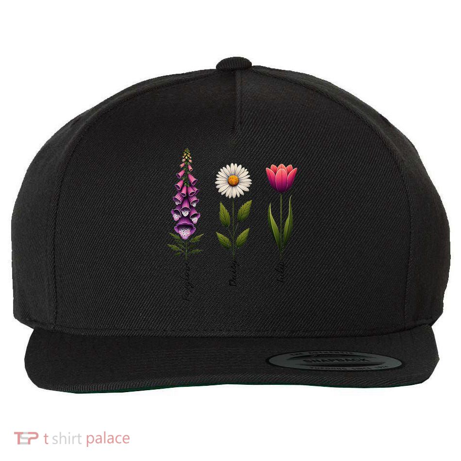 Foxglove Daisy Tulip Floral Wool Snapback Cap