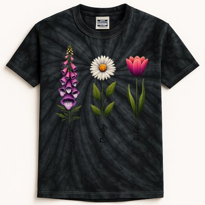 Foxglove Daisy Tulip Floral Kids Tie-Dye T-Shirt