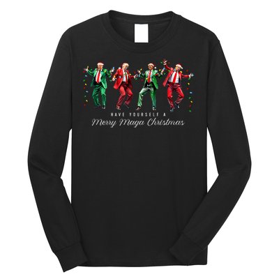 Funny Dancing Trump Merry Maga Christmas President 2024 Long Sleeve Shirt