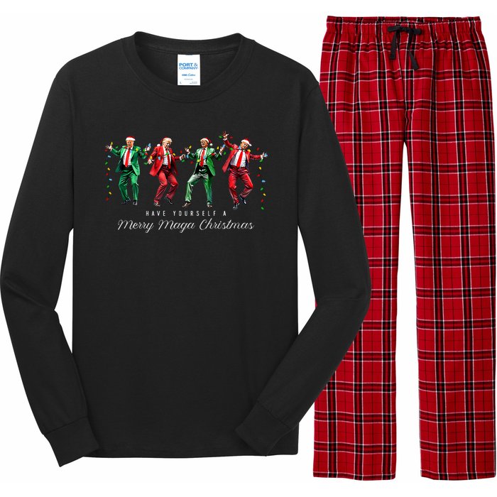 Funny Dancing Trump Merry Maga Christmas President 2024 Long Sleeve Pajama Set