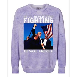 Funny Donald Trump HeLl Never Stop Fighting To Save America Colorblast Crewneck Sweatshirt