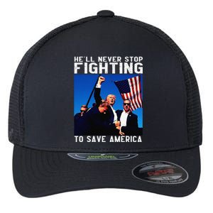 Funny Donald Trump HeLl Never Stop Fighting To Save America Flexfit Unipanel Trucker Cap