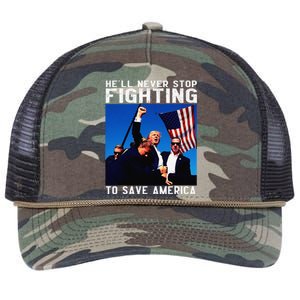 Funny Donald Trump HeLl Never Stop Fighting To Save America Retro Rope Trucker Hat Cap