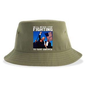 Funny Donald Trump HeLl Never Stop Fighting To Save America Sustainable Bucket Hat