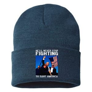 Funny Donald Trump HeLl Never Stop Fighting To Save America Sustainable Knit Beanie