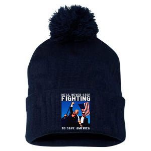 Funny Donald Trump HeLl Never Stop Fighting To Save America Pom Pom 12in Knit Beanie