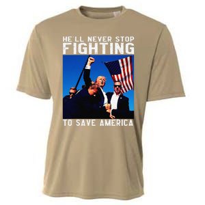 Funny Donald Trump HeLl Never Stop Fighting To Save America Cooling Performance Crew T-Shirt