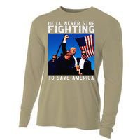 Funny Donald Trump HeLl Never Stop Fighting To Save America Cooling Performance Long Sleeve Crew