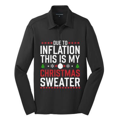 Funny Due To Inflation Ugly Christmas Sweaters Silk Touch Performance Long Sleeve Polo