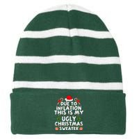 Funny Due To Inflation This Is My Ugly Sweater For Christmas Striped Beanie with Solid Band