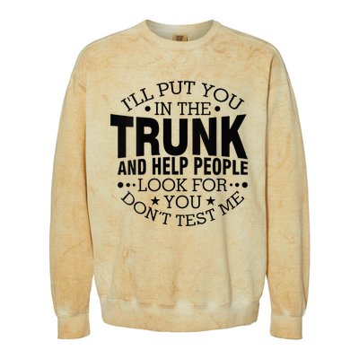 Funny Dont Test Me Ill Put You In The Trunk Sarcastic Gift Colorblast Crewneck Sweatshirt