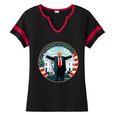 Funny Donald Trump White House 2024 President 47 Daddys Home Ladies Halftime Notch Neck Tee