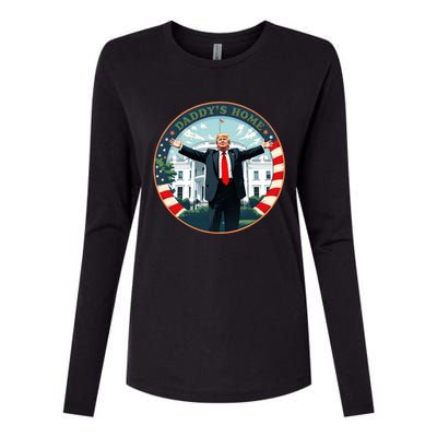 Funny Donald Trump White House 2024 President 47 Daddys Home Womens Cotton Relaxed Long Sleeve T-Shirt