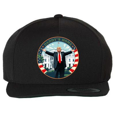 Funny Donald Trump White House 2024 President 47 Daddys Home Wool Snapback Cap