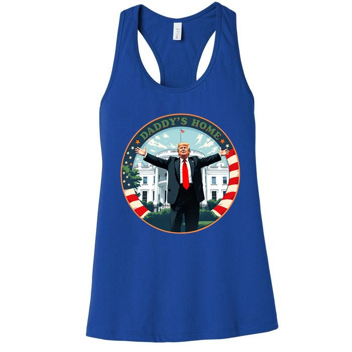 Funny Donald Trump White House 2024 President 47 Daddys Home Women's Racerback Tank