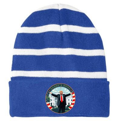 Funny Donald Trump White House 2024 President 47 Daddys Home Striped Beanie with Solid Band