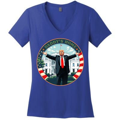 Funny Donald Trump White House 2024 President 47 Daddys Home Women's V-Neck T-Shirt