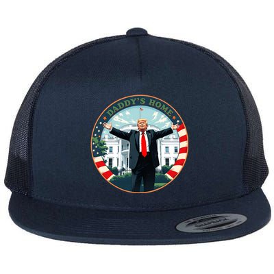 Funny Donald Trump White House 2024 President 47 Daddys Home Flat Bill Trucker Hat