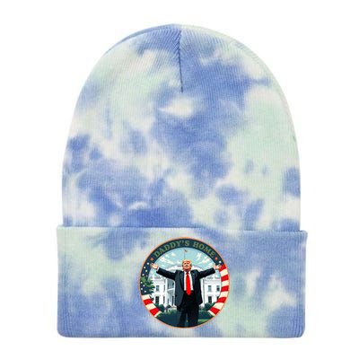 Funny Donald Trump White House 2024 President 47 Daddys Home Tie Dye 12in Knit Beanie