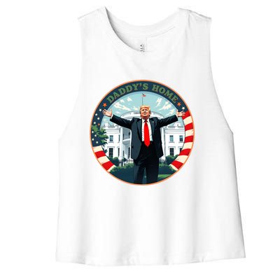 Funny Donald Trump White House 2024 President 47 Daddys Home Women's Racerback Cropped Tank