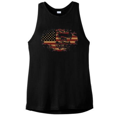 Funny Dirt Track Racing Sprint Car Vintage Usa American Flag Gift Ladies PosiCharge Tri-Blend Wicking Tank