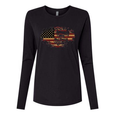 Funny Dirt Track Racing Sprint Car Vintage Usa American Flag Gift Womens Cotton Relaxed Long Sleeve T-Shirt