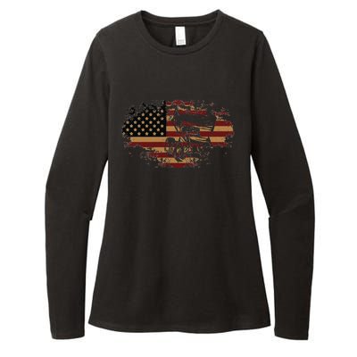 Funny Dirt Track Racing Sprint Car Vintage Usa American Flag Gift Womens CVC Long Sleeve Shirt