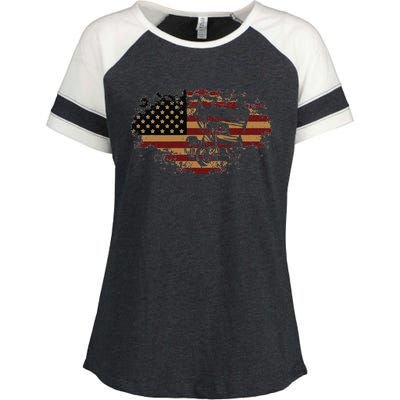 Funny Dirt Track Racing Sprint Car Vintage Usa American Flag Gift Enza Ladies Jersey Colorblock Tee