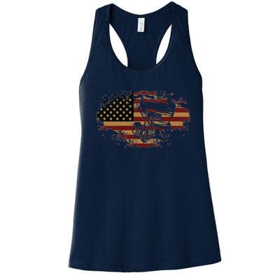 Funny Dirt Track Racing Sprint Car Vintage Usa American Flag Gift Women's Racerback Tank