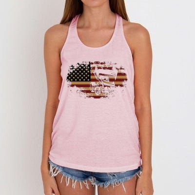 Funny Dirt Track Racing Sprint Car Vintage Usa American Flag Gift Women's Knotted Racerback Tank