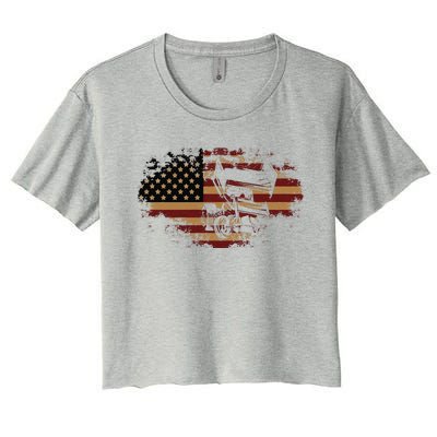 Funny Dirt Track Racing Sprint Car Vintage Usa American Flag Gift Women's Crop Top Tee