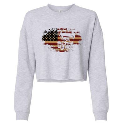 Funny Dirt Track Racing Sprint Car Vintage Usa American Flag Gift Cropped Pullover Crew