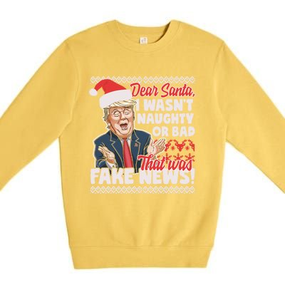 Funny Donald Trump Fake News Ugly Christmas Style Gift Premium Crewneck Sweatshirt