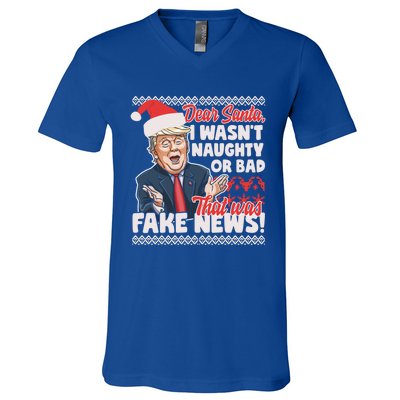 Funny Donald Trump Fake News Ugly Christmas Style Gift V-Neck T-Shirt