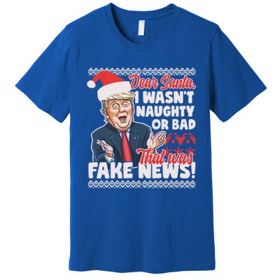 Funny Donald Trump Fake News Ugly Christmas Style Gift Premium T-Shirt