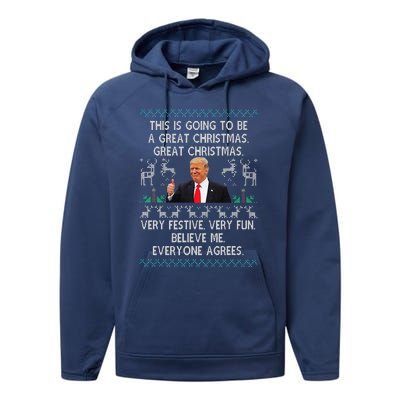 Funny Donald Trump Merry Christmas Xmas Pajamas Holiday Ugly Performance Fleece Hoodie