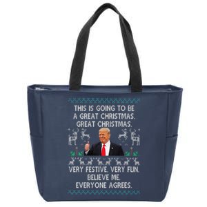 Funny Donald Trump Merry Christmas Xmas Pajamas Holiday Ugly Zip Tote Bag