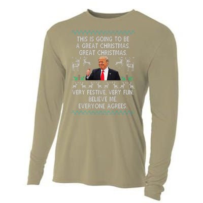 Funny Donald Trump Merry Christmas Xmas Pajamas Holiday Ugly Cooling Performance Long Sleeve Crew