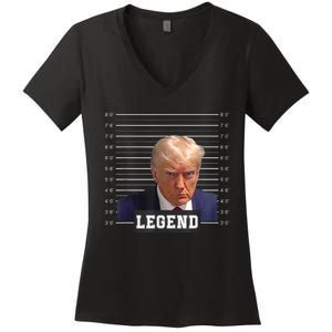 Free Donald Trump Mug Shot Republican President MAGA 2024 Women's V-Neck T-Shirt