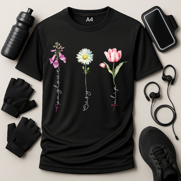 Foxglove Daisy Tulip Floral Cooling Performance Crew T-Shirt