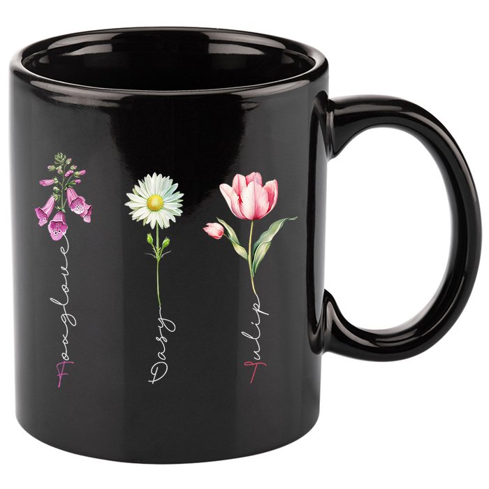 Foxglove Daisy Tulip Floral 11oz C Handle Ceramic Mug
