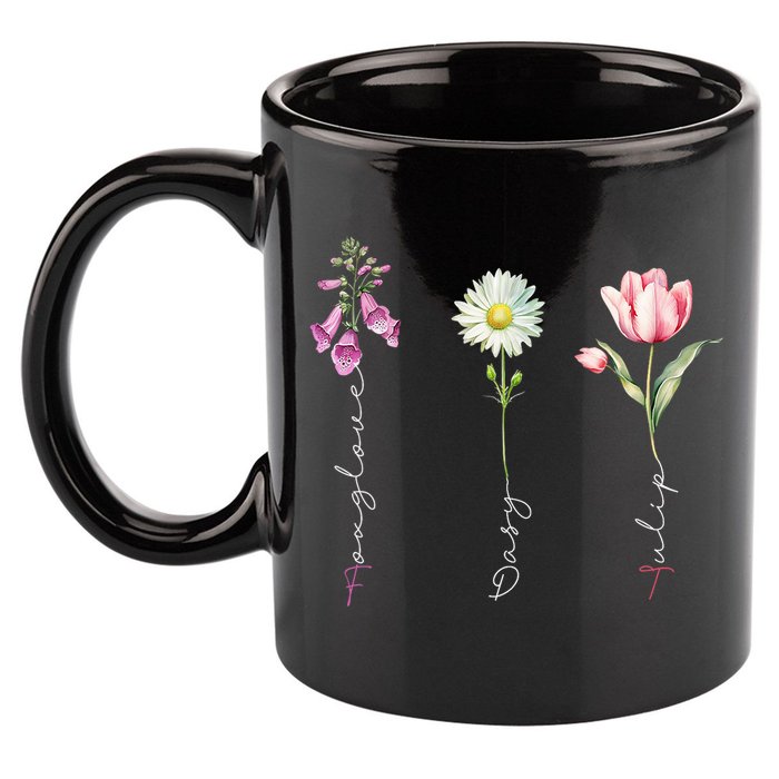 Foxglove Daisy Tulip Floral 11oz C Handle Ceramic Mug