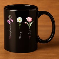 Foxglove Daisy Tulip Floral 11oz C Handle Ceramic Mug