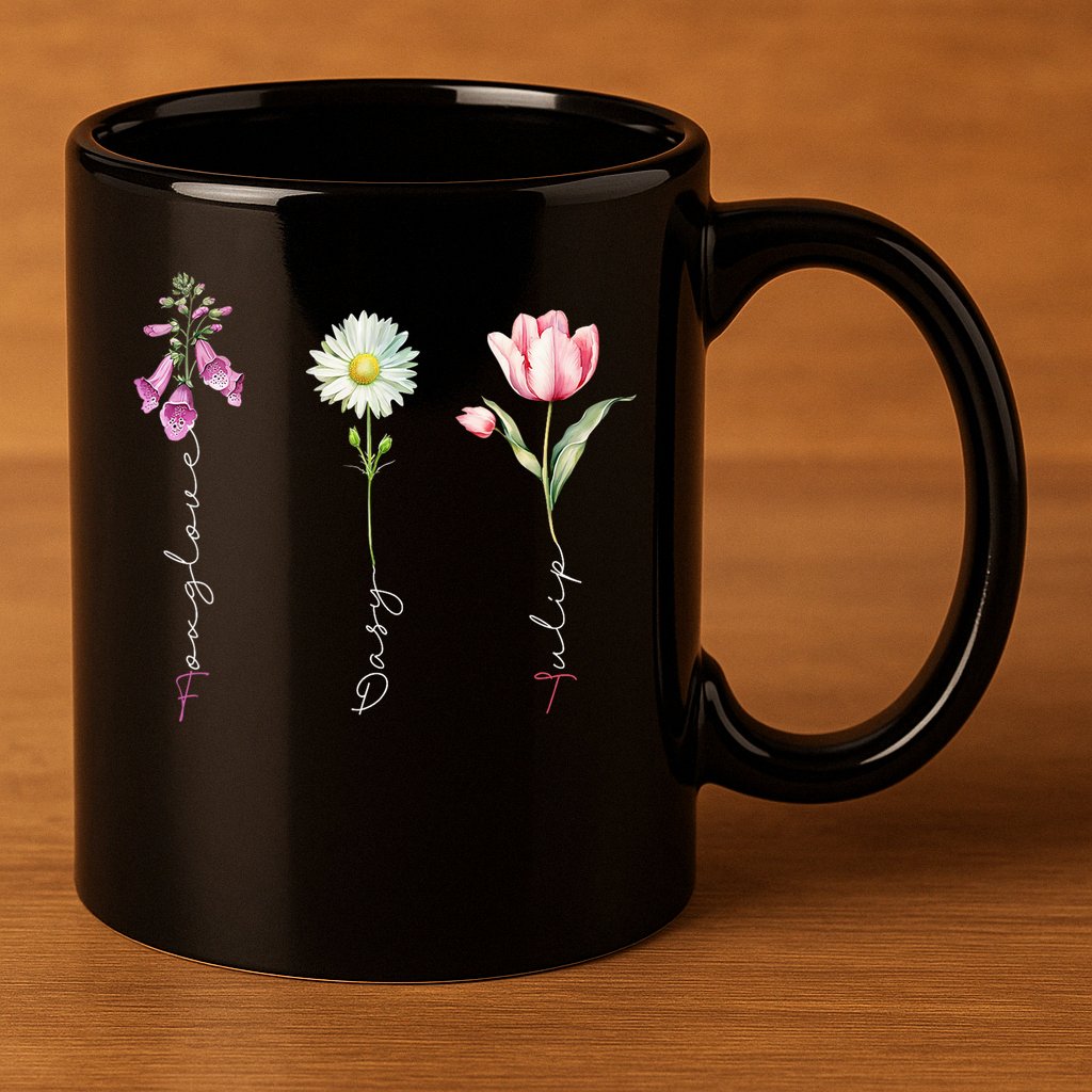 Foxglove Daisy Tulip Floral 11oz C Handle Ceramic Mug